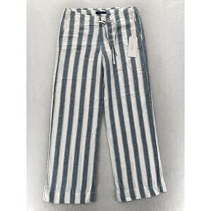 Fidelity Denim Andy Wide Leg Pants Women's 26 Blue Striped Linen Drawstring‎ NWT